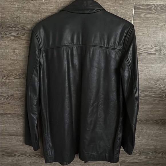 Merona Black Leather Coat with Classic Blazer Style EUC - Picture 3 of 3